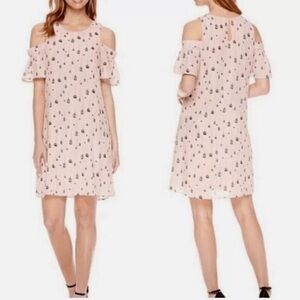 City Streets Women’s Shift Dress Pink Cold Shoulder Birdcage Birds Novelty Sz 6